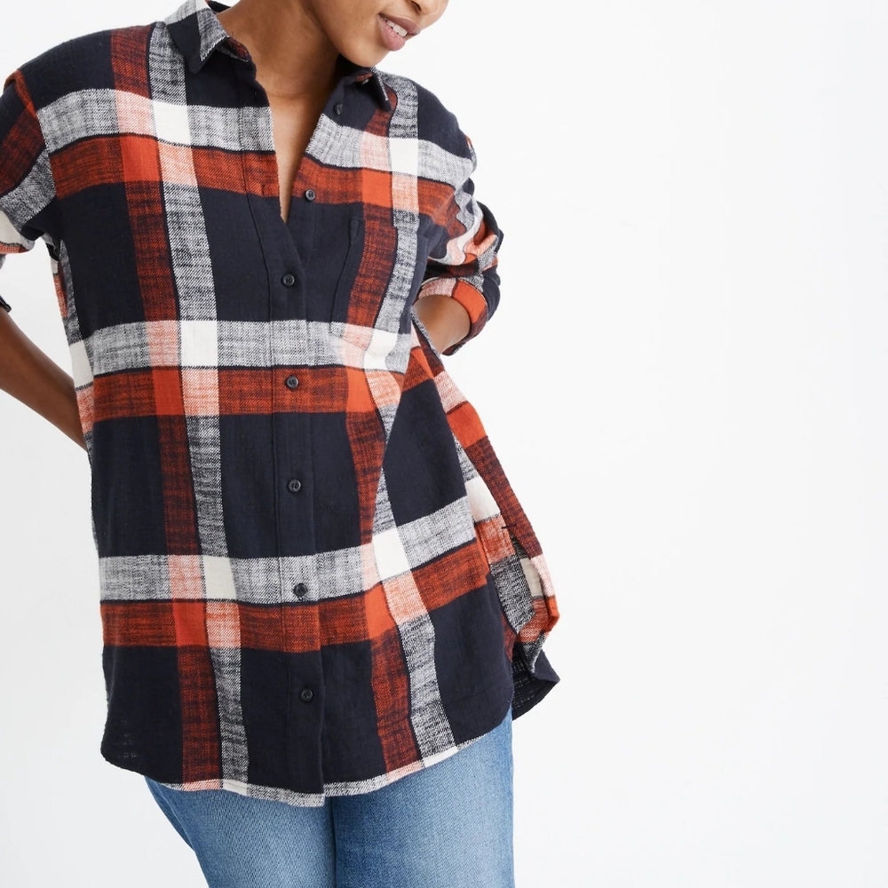 Madewell Oversized Ex-Boyfriend Shirt Check Charlie Check Cinnamon Size Medium